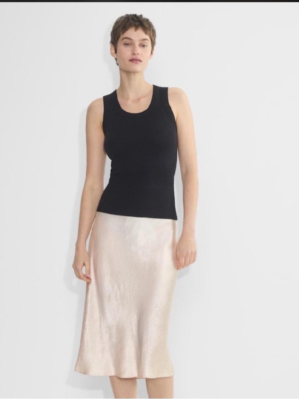 Aritzia Babaton satin midi skirt in cream